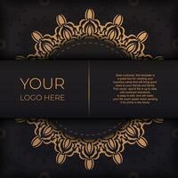 Luxurious vector postcards in black color with vintage ornaments. Invitation card design with mandala patterns.