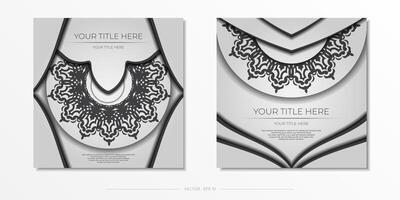 postcard in white with black ornaments. Invitation card design with mandala patterns. vector