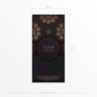 Rectangular Postcard template in black with Indian ornaments. Print-ready invitation design with mandala patterns. vector