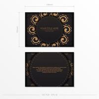 Rectangular Vector Black Color Postcard Template with Indian Patterns. Print-ready invitation design with mandala ornament.