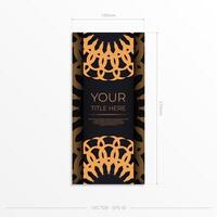 Stylish vector postcard design in black color with luxurious Greek ornaments. Stylish invitation card with vintage patterns.