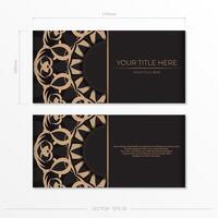 Rectangular postcard design in black with luxurious patterns. Stylish invitation with vintage ornament. vector