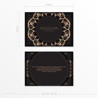 Rectangular Postcard design in black with luxurious ornaments. Vector invitation card with vintage patterns.
