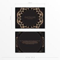 Rectangular Postcard design in black with luxurious ornaments. Vector invitation card with vintage patterns.