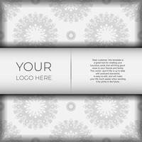 Stylish Template for print design postcards in white color with luxurious Greek patterns. Preparing an invitation card with vintage ornaments. vector