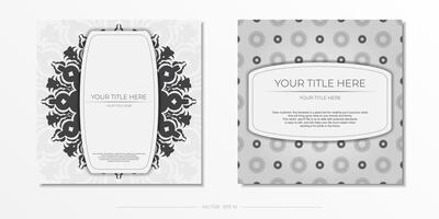 Stylish Template for print design postcards in white color with luxurious Greek ornaments. Preparing an invitation card with vintage patterns. vector