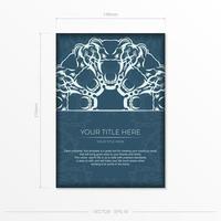 Rectangular postcards in blue color with luxurious light patterns. Invitation card design with vintage ornament. vector