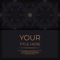 Stylish Black color postcard template with Indian ornament. Print-ready invitation design with mandala patterns. vector