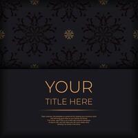 Stylish Black color postcard template with Indian ornament. Print-ready invitation design with mandala patterns. vector