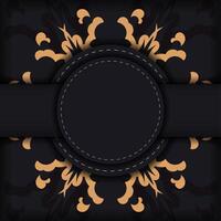 Stylish Vector Template postcard in black color with Indian patterns. Print-ready invitation design with mandala ornament.