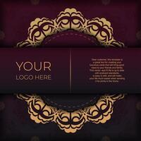 Luxury Vector Ready-made postcards in burgundy color with vintage patterns. Template for design invitation card with mandala ornament.