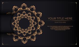 Black background with luxurious golden vintage ornaments and place under the text. Print-ready invitation design with vintage ornaments. vector