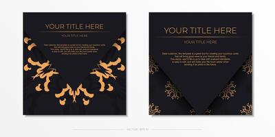 Set of Black color postcard template with Indian ornament. Print-ready invitation design with mandala patterns. vector