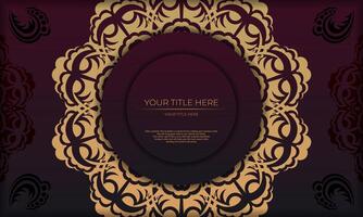 Burgundy vector banner with vintage ornaments and place under text. Template for print design invitation card with mandala ornament.