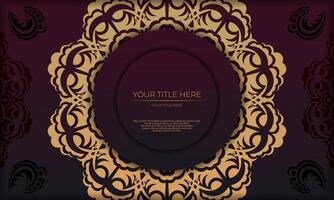 Burgundy vector banner with vintage ornaments and place under text. Template for print design invitation card with mandala ornament.