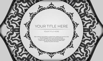 White vector banner with black ornaments and place for your text. Template for design printable invitation card with mandala patterns.