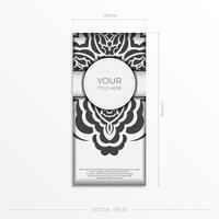 Luxurious Vector Template for Postcard White Colors with Indian Patterns. Print-ready invitation design with mandala ornament.