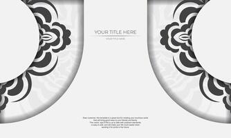 White template banner of gorgeous vector patterns with mandala ornaments and place under text. Template for design printable invitation card with mandala patterns.