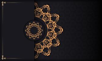 Black banner with luxurious gold ornaments and place under the text. Print-ready invitation design with vintage patterns. vector