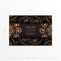 Rectangular Postcard template in black with Indian patterns. Print-ready invitation design with mandala ornament. vector