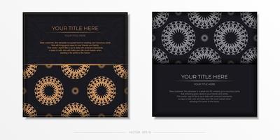 Invitation card template with vintage ornament. Stylish vector postcard design in black color with luxury greek