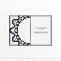 Vintage postcard in white color with abstract ornament. Vector design of invitation card with vintage patterns.