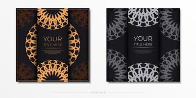 Vector invitation card with vintage patterns.Stylish ready to print postcard design in black color with luxury greek