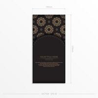 Rectangular Ready-to-print postcard design in black with luxurious patterns. Vector Invitation card template with vintage ornament.