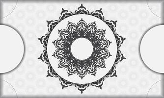 banner vectorial blanco con adornos negros y lugar debajo del texto. plantilla para tarjeta de invitación de diseño de impresión con adorno de mandala. vector