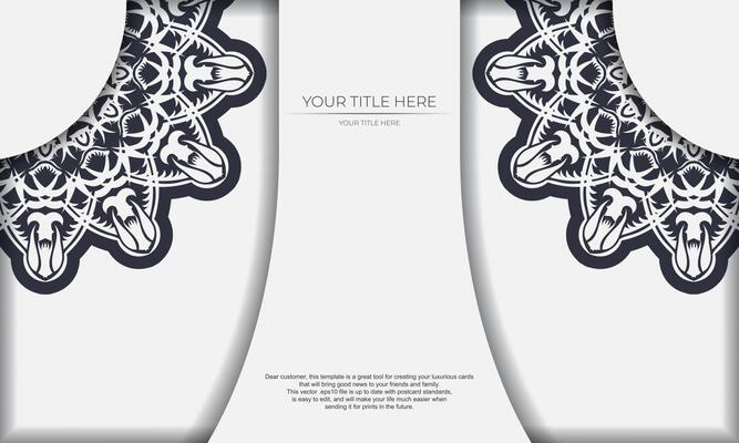 White luxury template banner with abstract ornaments and place under text. Template for print design invitation card with vintage patterns.
