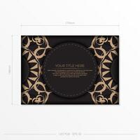 A black and gold business card with a circular pattern vector
