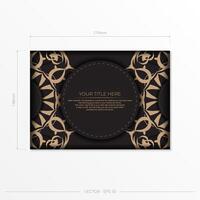 Rectangular Template for print design postcard in black color with luxury ornaments. Vector Preparing invitation card with vintage patterns.