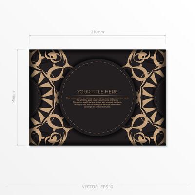 A black and gold business card with a circular pattern