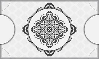 White vector banner of gorgeous vector patterns with mandala ornaments and place under text. Template for print design invitation card with mandala ornament.
