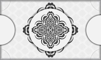 White vector banner of gorgeous vector patterns with mandala ornaments and place under text. Template for print design invitation card with mandala ornament.