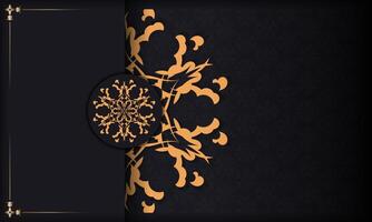 Black banner with Indian ornaments and place under the text. Print-ready invitation design with mandala patterns. vector