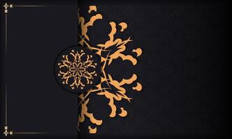 Black banner with Indian ornaments and place under the text. Print-ready invitation design with mandala patterns. vector