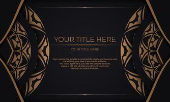 Black banner with luxurious orange ornaments for your logo. Vector postcard design with Greek patterns.