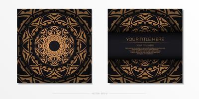diseño de postal de color negro con adorno naranja. diseño de tarjetas de invitación con espacio para su texto y patrones abstractos. vector