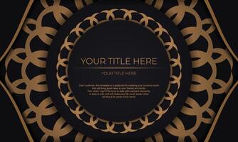 Template for design printable invitation card with luxurious patterns. Black vector banner with greek luxury ornaments and place for your text.