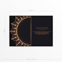 Black and gold business card template with ornate design vector