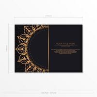 Rectangular Vector Preparing Postcards in Black with luxury ornaments. Template for printable design invitation card with vintage patterns.