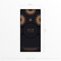 Rectangular Postcard Template Black with luxurious ornaments. Print-ready invitation design with vintage patterns. vector