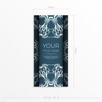 Rectangular postcards in blue color with luxurious light patterns. Invitation card design with vintage ornament. vector