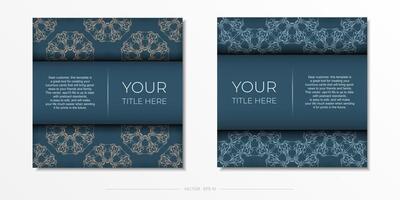 Square Vector Prepare postcards in light blue color with luxurious light patterns. Template for design printable invitation card with vintage ornament.