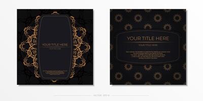 Square Preparing postcards in black with luxurious gold ornaments. Template for printable design invitation card with vintage patterns. vector