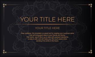 Black banner with luxury gold ornaments and place for your design. Template for design printable invitation card with vintage patterns. vector