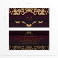 Luxurious vector postcards in burgundy color with vintage patterns. Invitation card design with mandala ornament.