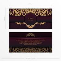 Luxurious vector postcards in burgundy color with vintage patterns. Invitation card design with mandala ornament.