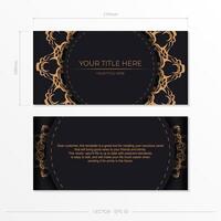 Rectangular Vector Preparing postcards in black with luxurious golden patterns. Template for print design invitation card with vintage ornament.